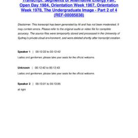 Segments of Alternative Energy Fair, Open Day 1984, Orientation Week 1967, Orientation Week 1978, The Undergraduate Image - Part 2 of 4 - Transcript