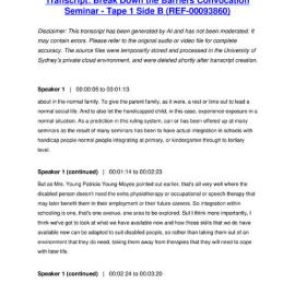 Break Down the Barriers Convocation Seminar - Tape 1 Side B - Transcript