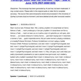 Stout, Alan Ker Interview - Tape 1 Side A, June 1976 - Transcript