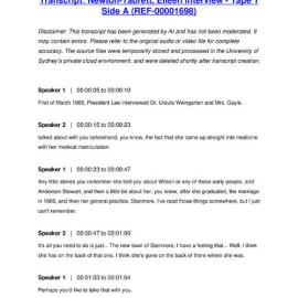 Newton-Tabrett, Eileen Interview - Tape 1 Side A - Transcript