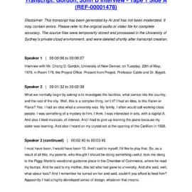 Gordon, John D Interview - Tape 1 Side A - Transcript