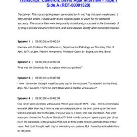 Cameron, David Agar Interview - Tape 1 Side A - Transcript