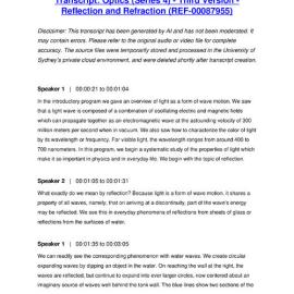 Optics (Series 4) - Third Version - Reflection and Refraction - Transcript