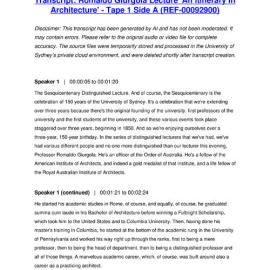 Romaldo Giurgola Lecture 'An Itinerary in Architecture' - Tape 1 Side A - Transcript
