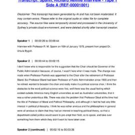 Spann, Richard Neville Interview - Tape 1 Side A - Transcript