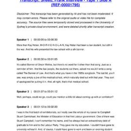 Sheed, Frank Interview - Tape 1 Side A - Transcript