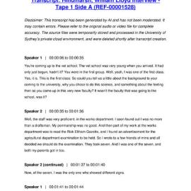 Hindmarsh, William Lloyd Interview - Tape 1 Side A - Transcript