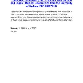 Londonderry Air, Track Six from Carillon and Organ - Musical Celebrations from the University of Sydney - Transcript