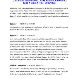 Williamson, Henry Andrew Interview - Tape 1 Side A - Transcript