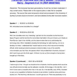 Interview with Harry Messel - Crocodile Harry - Segment 9 of 14 - Transcript