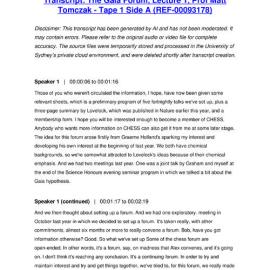 The Gaia Forum, Lecture 1, Prof Matt Tomczak - Tape 1 Side A - Transcript