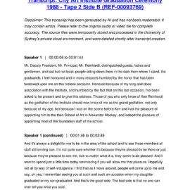 City Art Institute Graduation Ceremony 1988 - Tape 2 Side B - Transcript