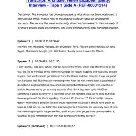 Archdale, Helen Elizabeth (Betty) Interview - Tape 1 Side A - Transcript