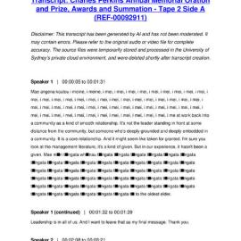 Charles Perkins Annual Memorial Oration and Prize, Awards and Summation - Tape 2 Side A - Transcript