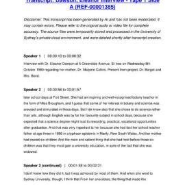 Dawson, Eleanor Interview - Tape 1 Side A - Transcript