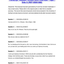 Weeden, William John Interview - Tape 1 Side A - Transcript