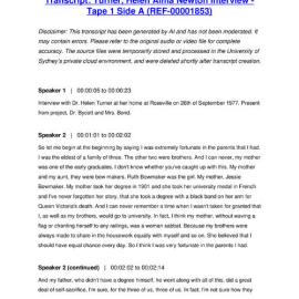 Turner, Helen Alma Newton Interview - Tape 1 Side A - Transcript