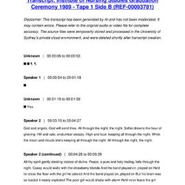 Institute of Nursing Studies Graduation Ceremony 1989 - Tape 1 Side B - Transcript