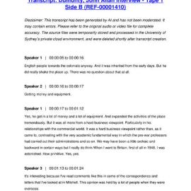 Dulhunty, John Allan Interview - Tape 1 Side B - Transcript