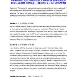 Vice Chancellor's Address to Academic Staff, Donald McNicol - Tape 2 of 2 - Transcript