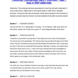 Collingridge, Mary F Interview - Tape 1 Side A - Transcript