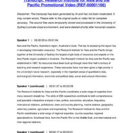 Research Institute for Asia and the Pacific Promotional Video - Transcript