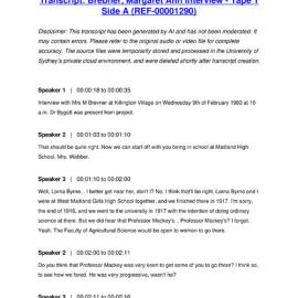 Brebner, Margaret Ann Interview - Tape 1 Side A - Transcript