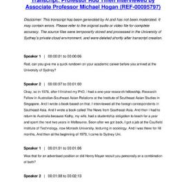 Professor Rod Tiffen Interviewed by Associate Professor Michael Hogan - Transcript