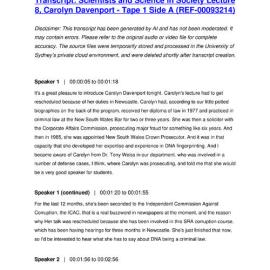 Scientists and Science in Society Lecture 8, Carolyn Davenport - Tape 1 Side A - Transcript