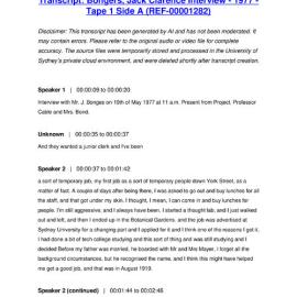 Bongers, Jack Clarence Interview - 1977 - Tape 1 Side A - Transcript