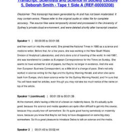 Scientists and Science in Society Lecture 5, Deborah Smith - Tape 1 Side A - Transcript