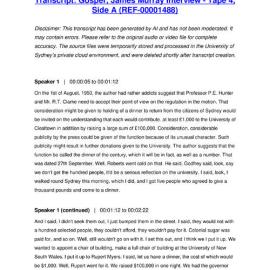 Gosper, James Murray Interview - Tape 4 Side A - Transcript