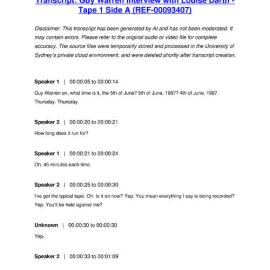 Guy Warren Interview with Louise Darth - Tape 1 Side A - Transcript