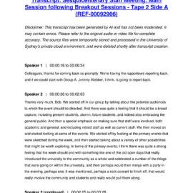 Sesquicentenary Staff Meeting: Main Session Following Breakout Sessions - Tape 2 Side A - Transcript