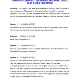 Dulhunty, John Allan Interview - Tape 1 Side A - Transcript