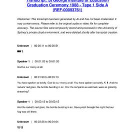 St George Institute of Education Graduation Ceremony 1988 - Tape 1 Side A - Transcript