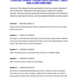 Kewley, Thomas Henry Interview - Tape 2 Side A - Transcript