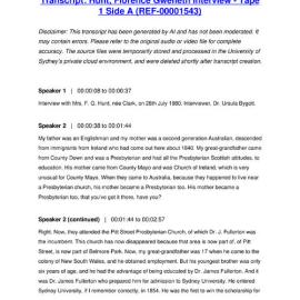 Hunt, Florence Gweneth Interview - Tape 1 Side A - Transcript