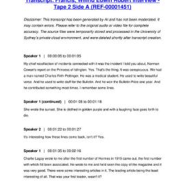 Francis, Wilfrid Edwin Robert Interview - Tape 2 Side A - Transcript