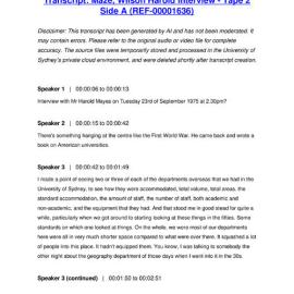 Maze, Wilson Harold Interview - Tape 2 Side A - Transcript