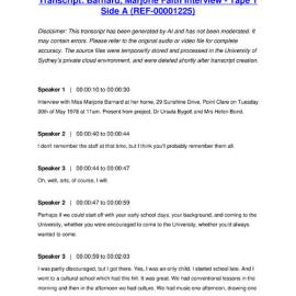 Barnard, Marjorie Faith Interview - Tape 1 Side A - Transcript