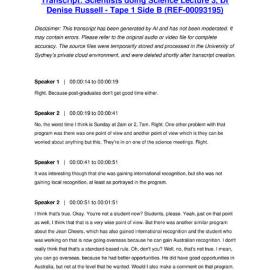 Scientists doing Science Lecture 3, Dr Denise Russell - Tape 1 Side B - Transcript