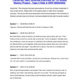 Marr Grounds Interview for Tin Sheds History Project - Tape 2 Side A - Transcript