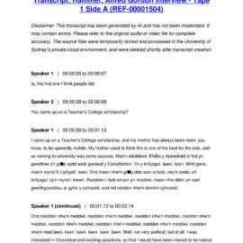 Hammer, Alfred Gordon Interview - Tape 1 Side A - Transcript