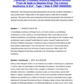 Professor Anthony Stephens Lecture 'From de Sade to Stephen King: The Literary Aesthetics of Evil' - Tape 1 Side A - Transcript