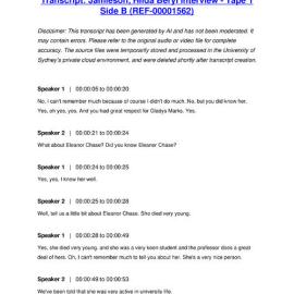 Jamieson, Hilda Beryl Interview - Tape 1 Side B - Transcript