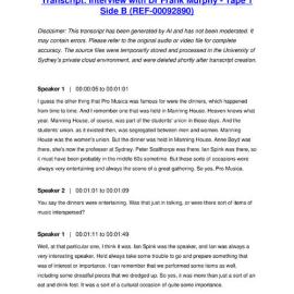 Dr Frank Murphy Interviewed by Meredith Taylor - Tape 1 Side B - Transcript