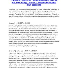 Centre for Human Aspects of Science and Technology Lecture 3, Rosemarie Einstein - Transcript