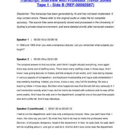 Interview with Professor Trevor Jones - Tape 1 Side B - Transcript