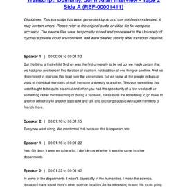 Dulhunty, John Allan Interview - Tape 2 Side A - Transcript